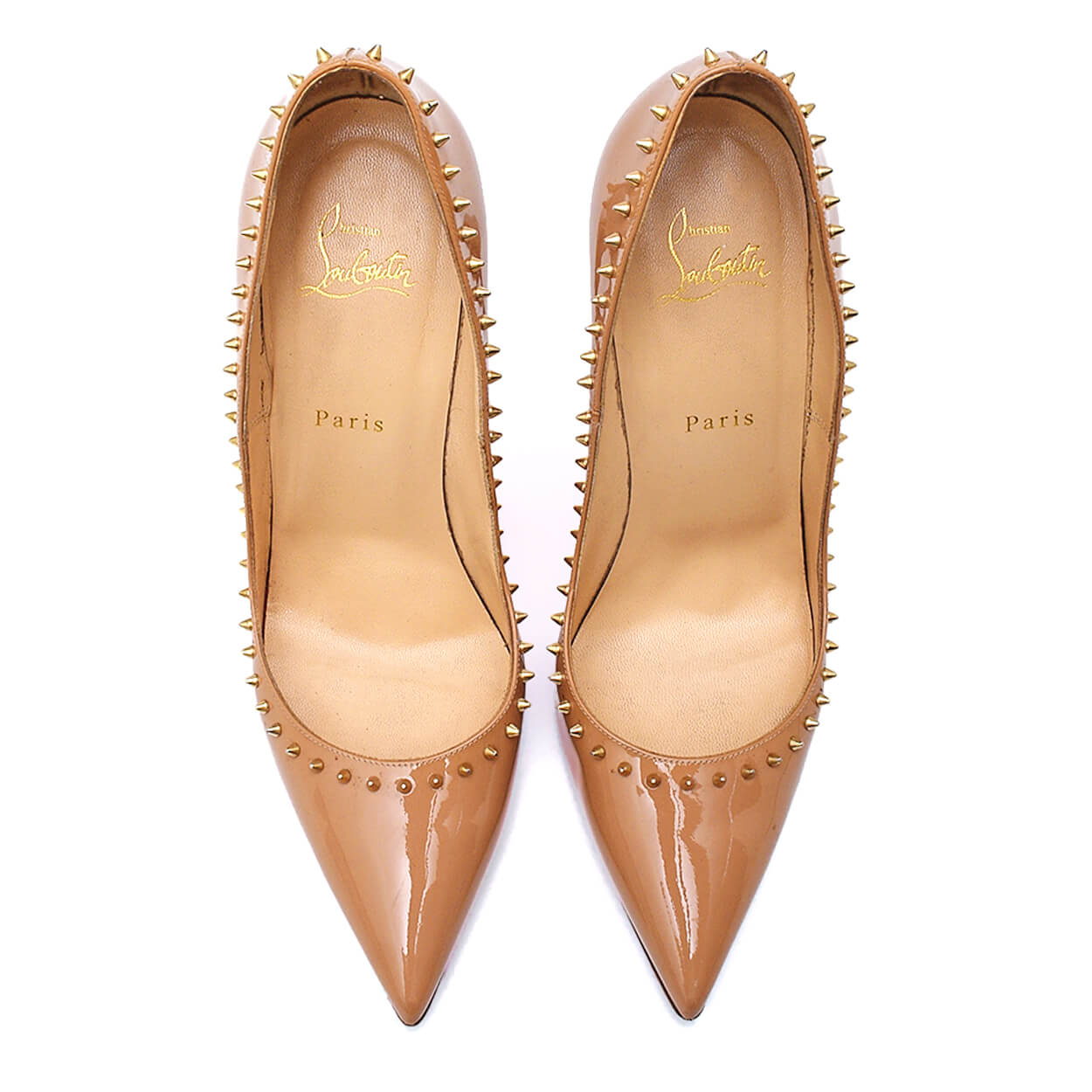 Christian Louboutin -Anjalina Spike Nude Patent Leather Pumps 40